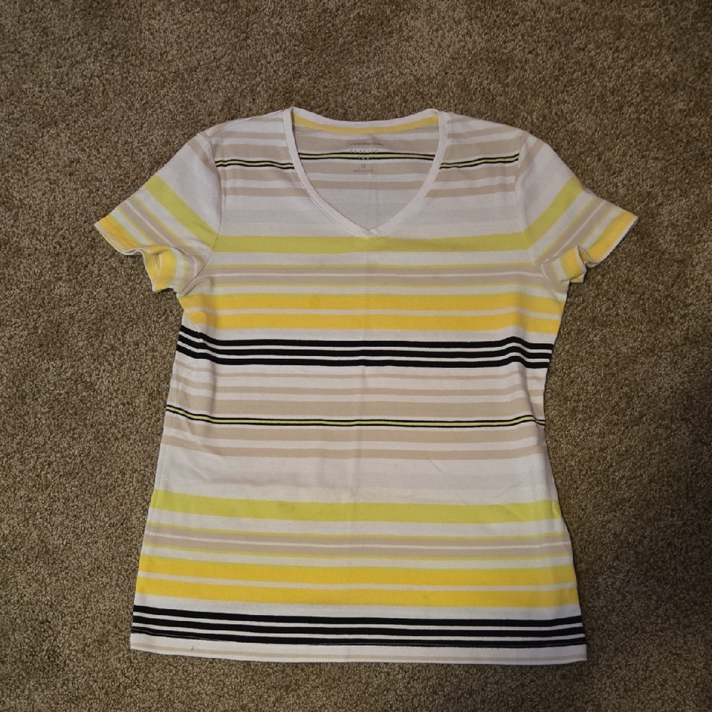 Croft & Barrow Yellow and Black Striped Tee
